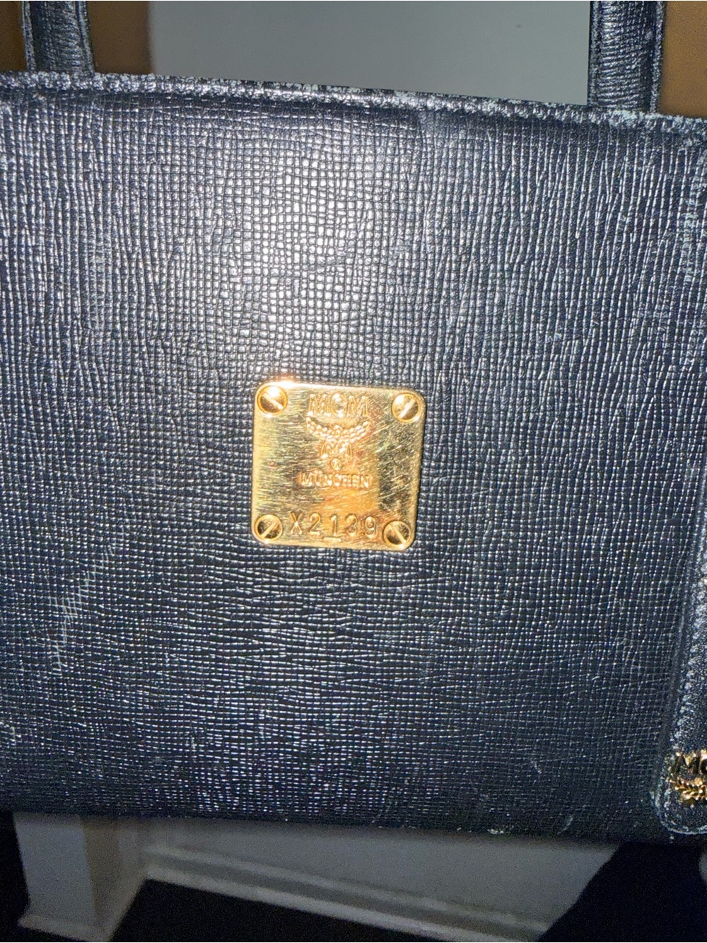MCM Black Leather Satchel with Gold Logo Plaque - Picture 9 of 9